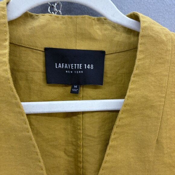Lafayette 148 New York Zeke Linen-Blend Blazer in Mustard Yellow Size 14 - Picture 3 of 10